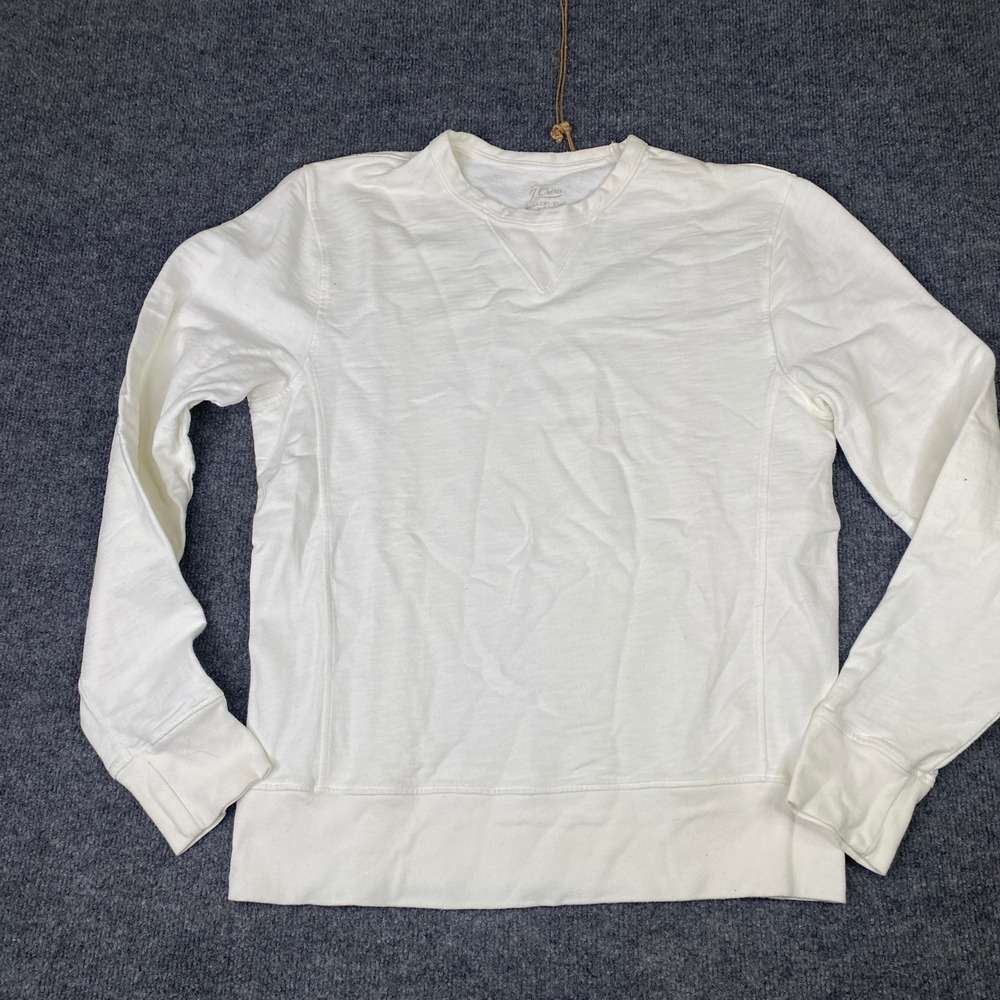 J. Crew Mens White French Terry Crewneck Sweatshirt Medium USA Garment Dyed